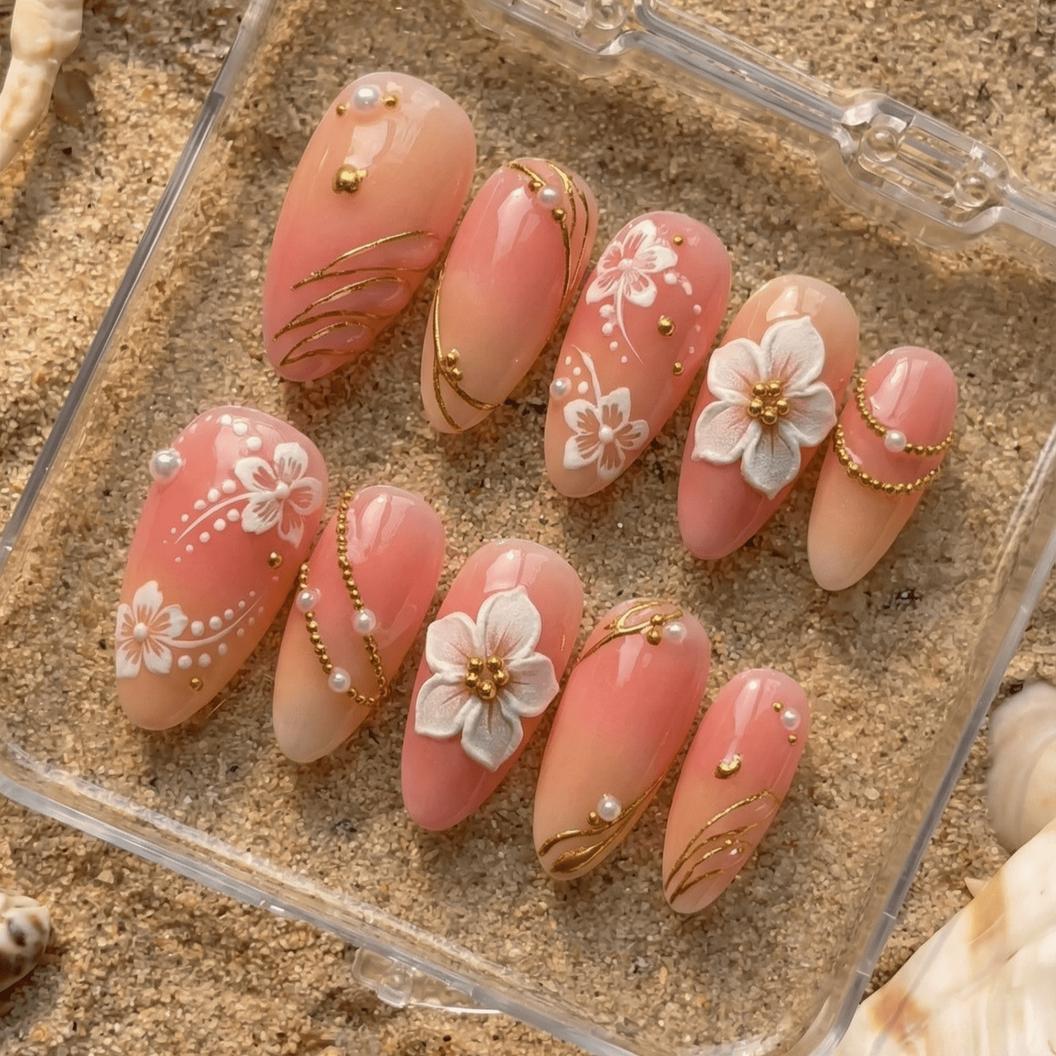 Floral Empress press-on nails – hand-painted reusable gel set by Handora