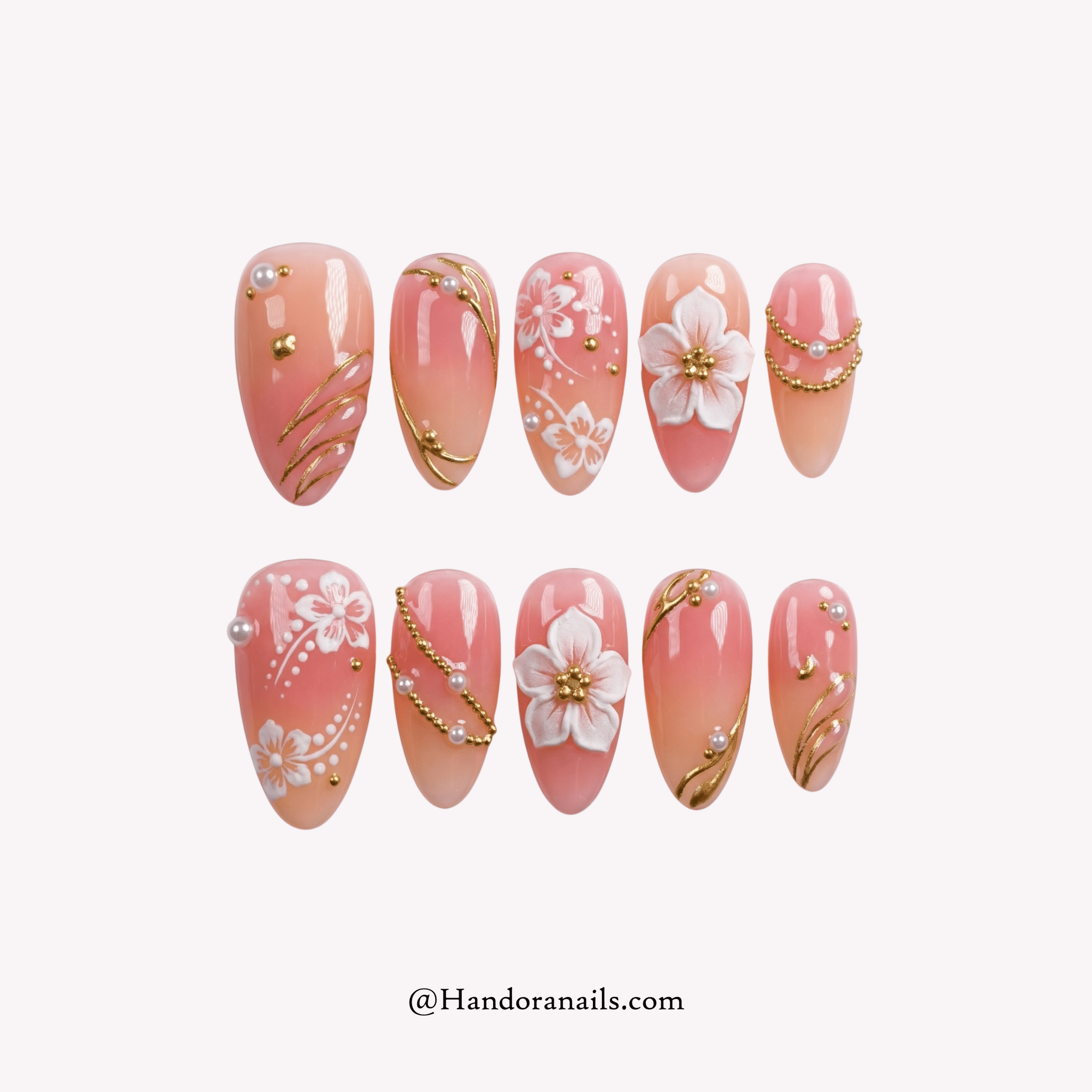 Floral Empress almond floral press-on nails by Handora