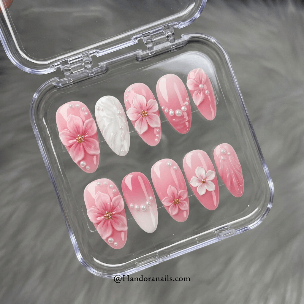 Floral Glaze full press-on nail set – sizes XS–L by Handora