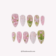 Floral Grace almond floral press-on nails by Handora