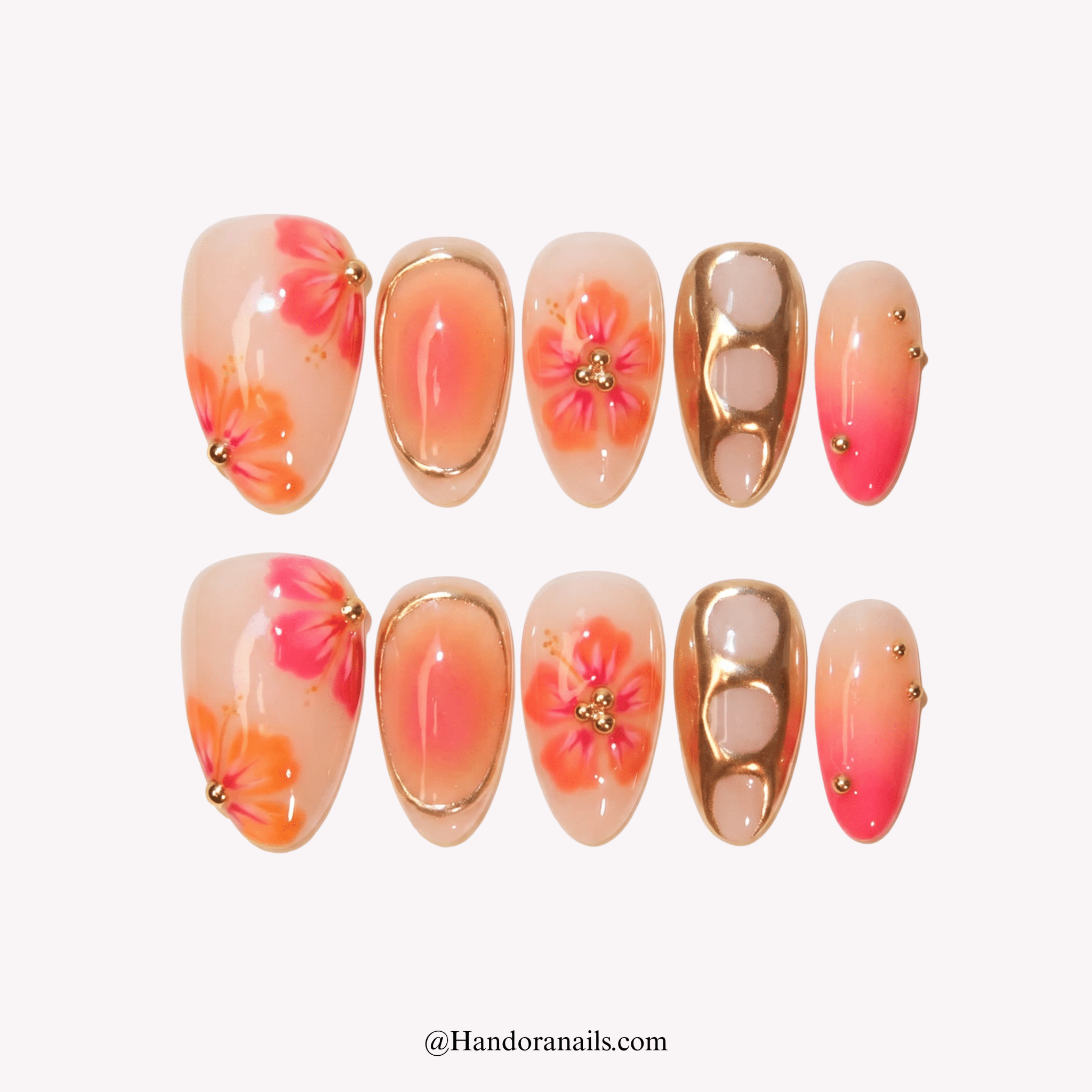 Floral Hibiscus floral press-on nails by Handora