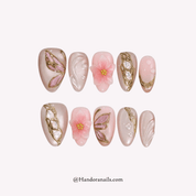 Floral Kintsugi almond floral press-on nails by Handora