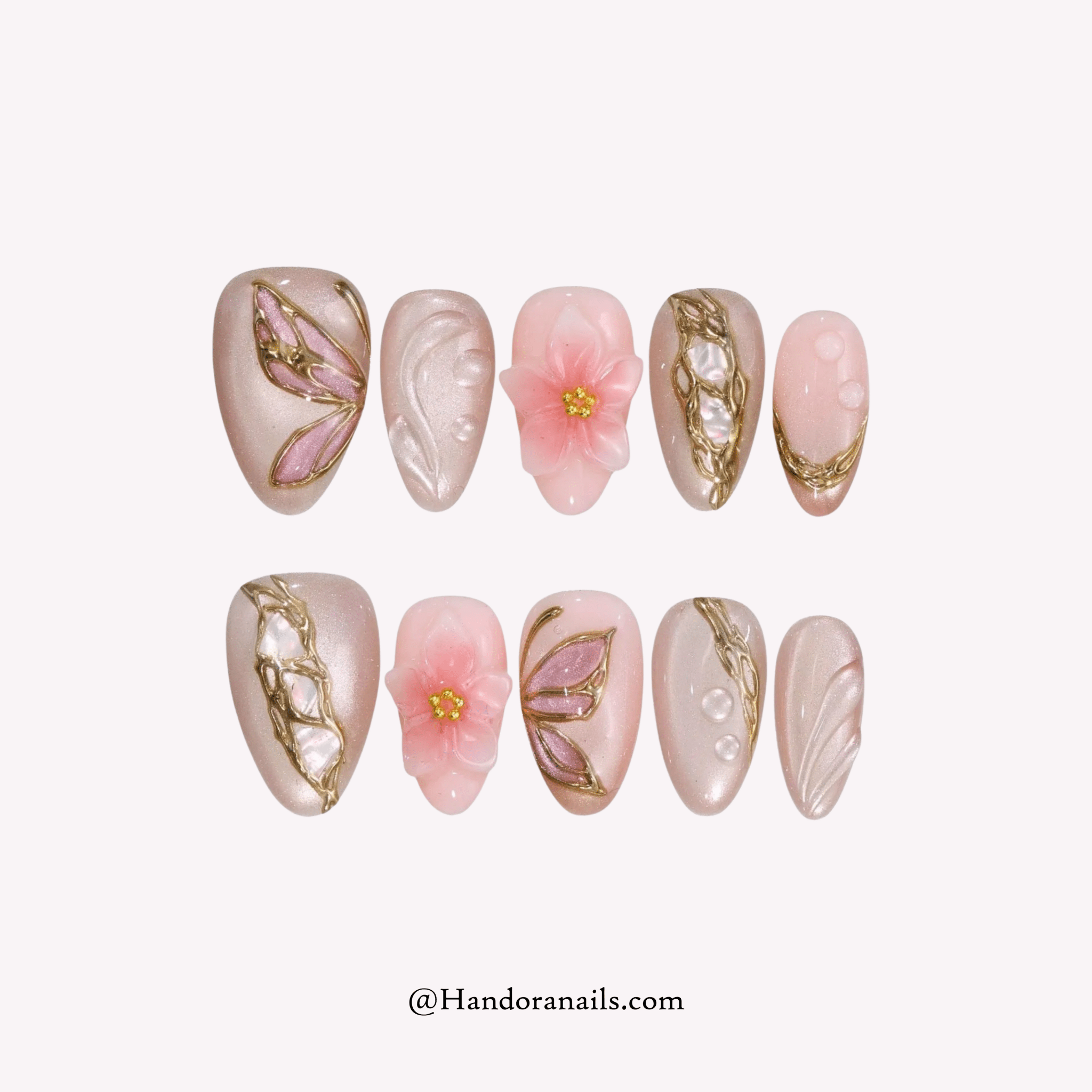 Floral Kintsugi almond floral press-on nails by Handora
