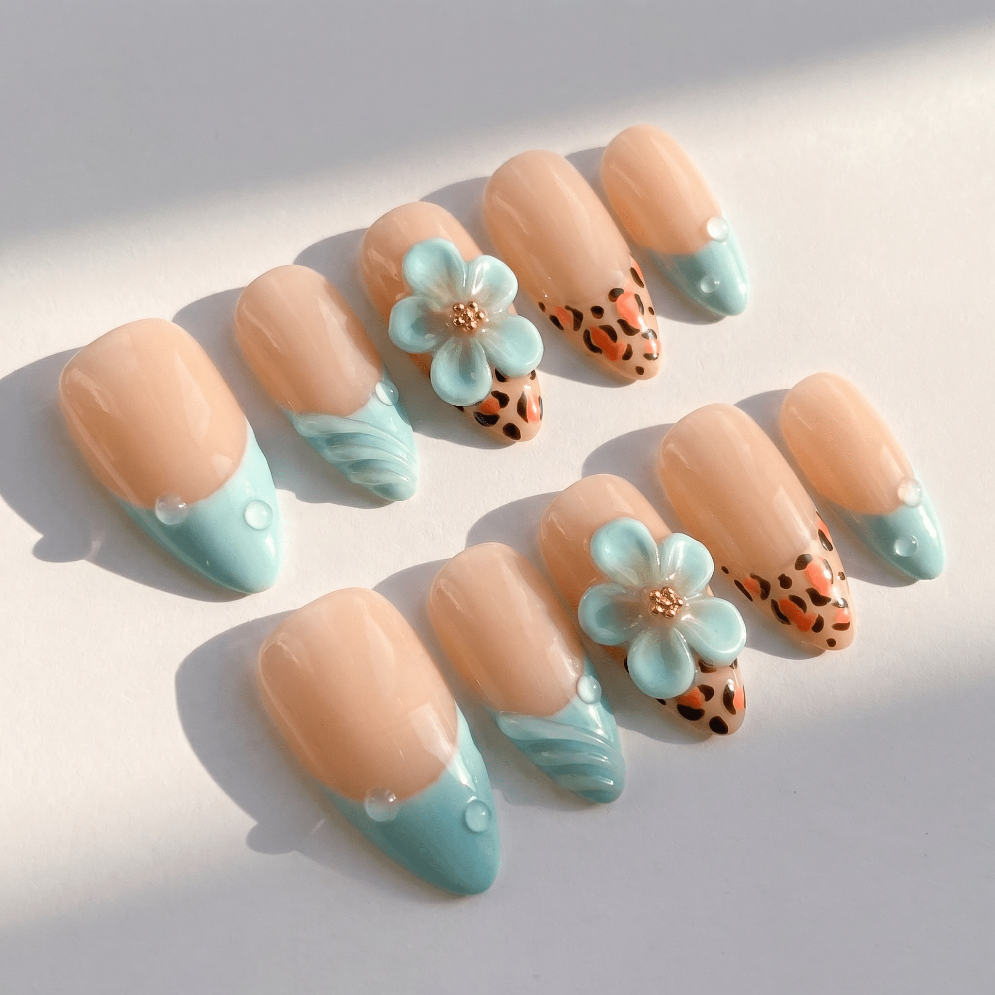 Floral Leopard full press-on nail set – sizes XS–L by Handora