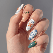 Floral Majolica floral nail design – handmade press-on nails by Handora