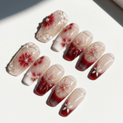 Floral Marble floral nail design – handmade press-on nails by Handora