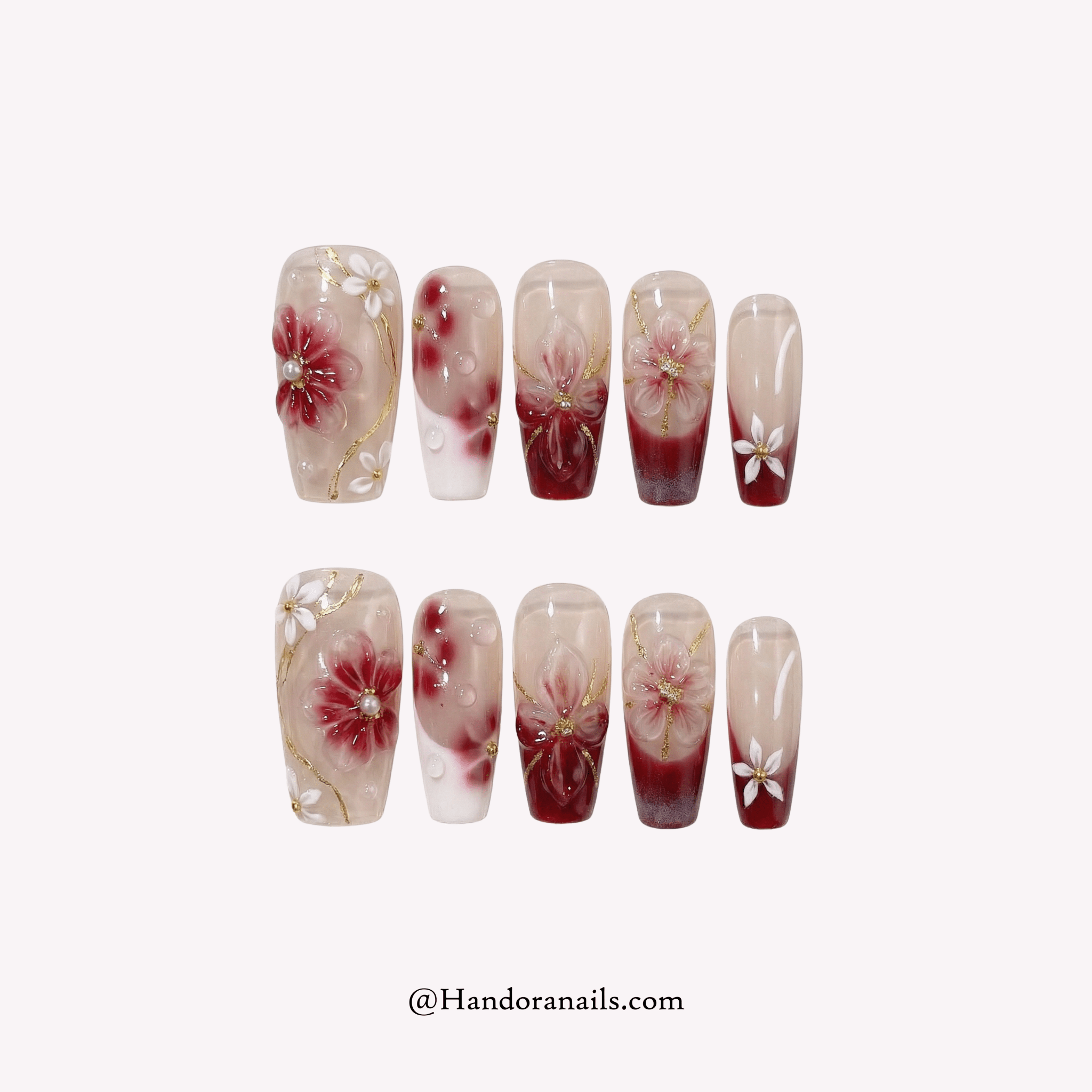 Floral Marble floral press-on nails by Handora