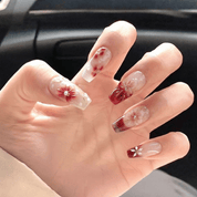 Floral Marble press-on nails – design close-up by Handora