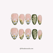 Floral Matcha floral press-on nails by Handora