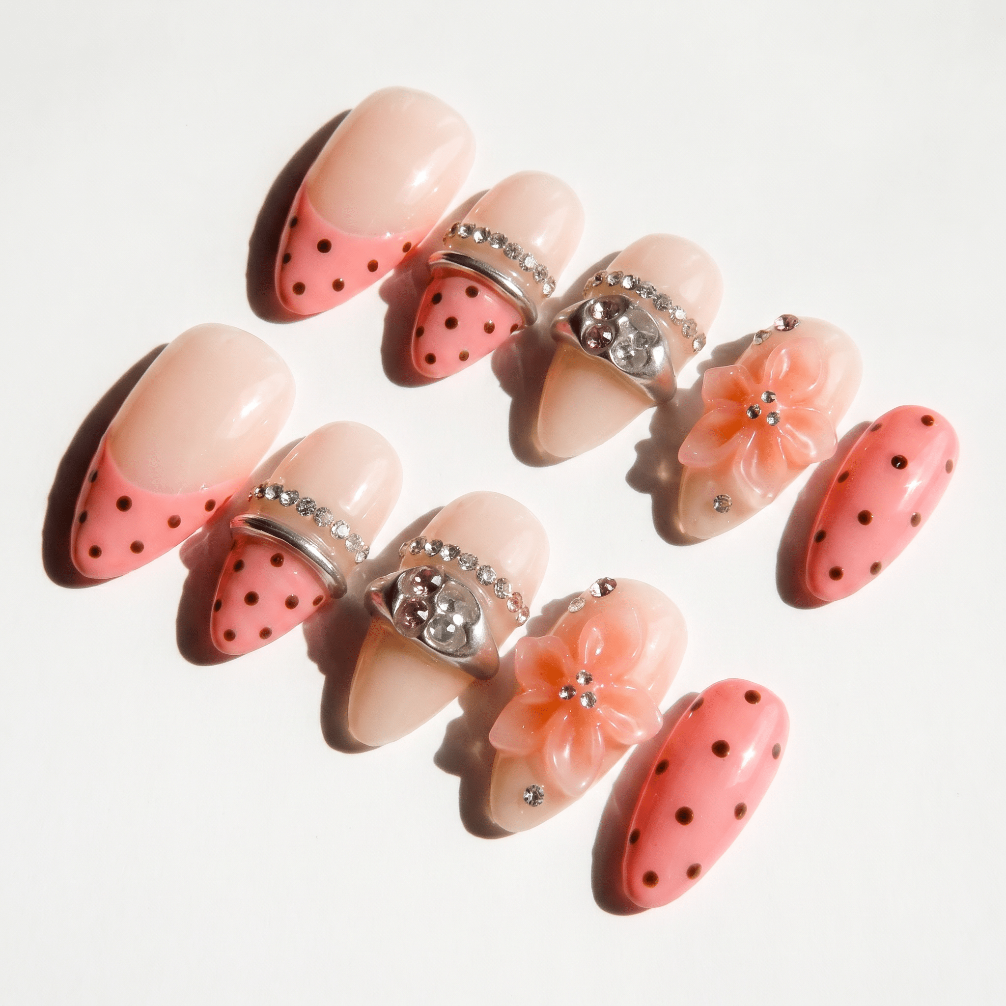 Floral Mocha full press-on nail set – sizes XS–L by Handora