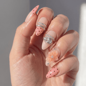 Floral Mocha press-on nails – hand-painted reusable gel set by Handora