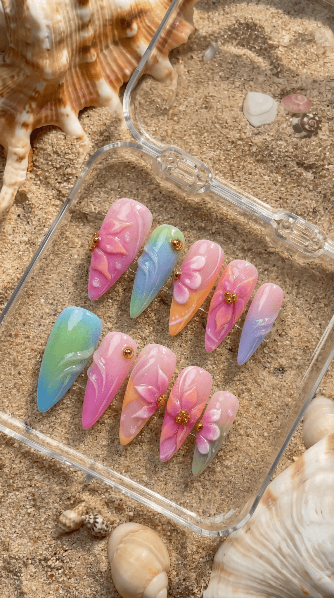 Floral Pastel full press-on nail set – sizes XS–L by Handora