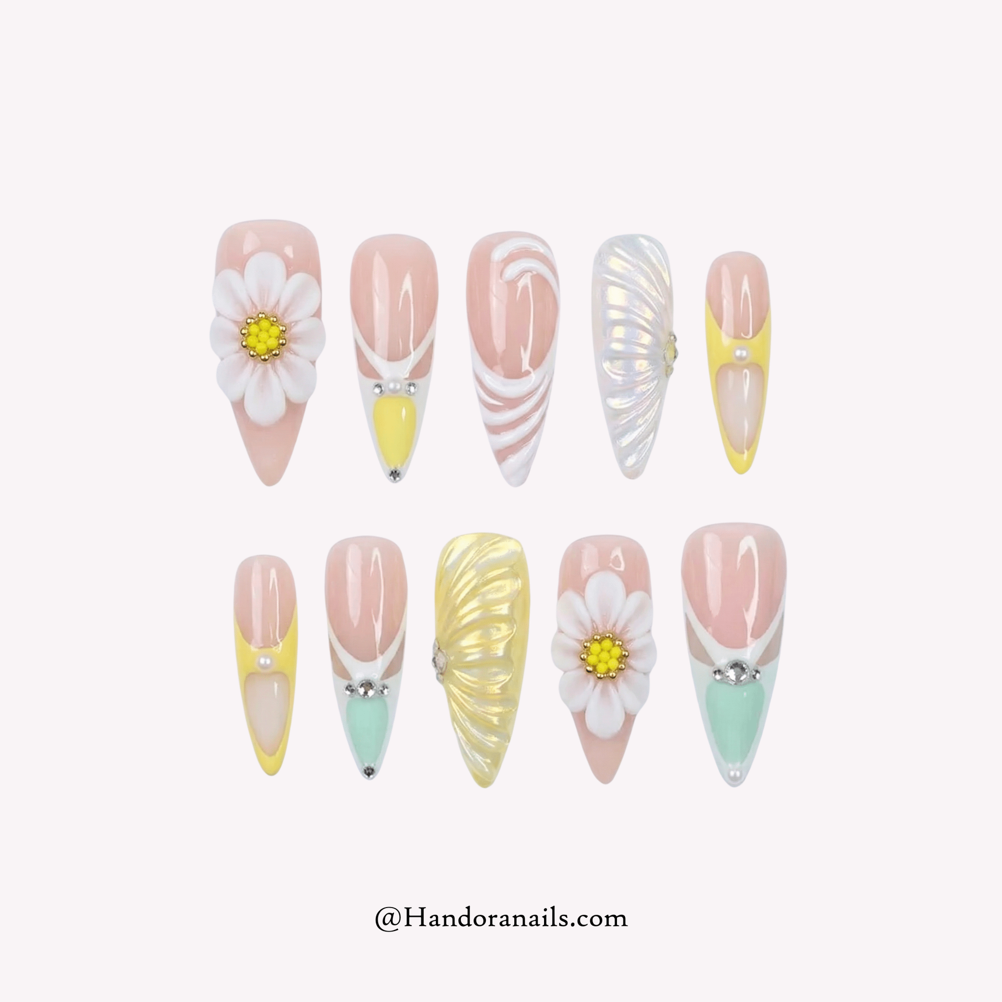 Floral Pearl white floral press-on nails by Handora