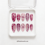 Floral Petals almond press-on nails – design close-up by Handora