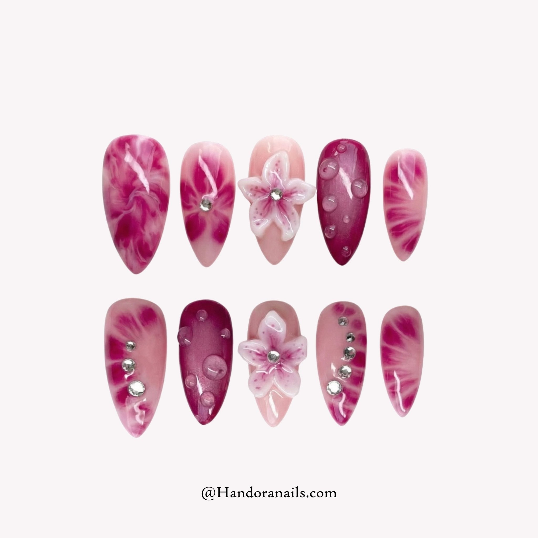 Floral Petals almond floral press-on nails by Handora
