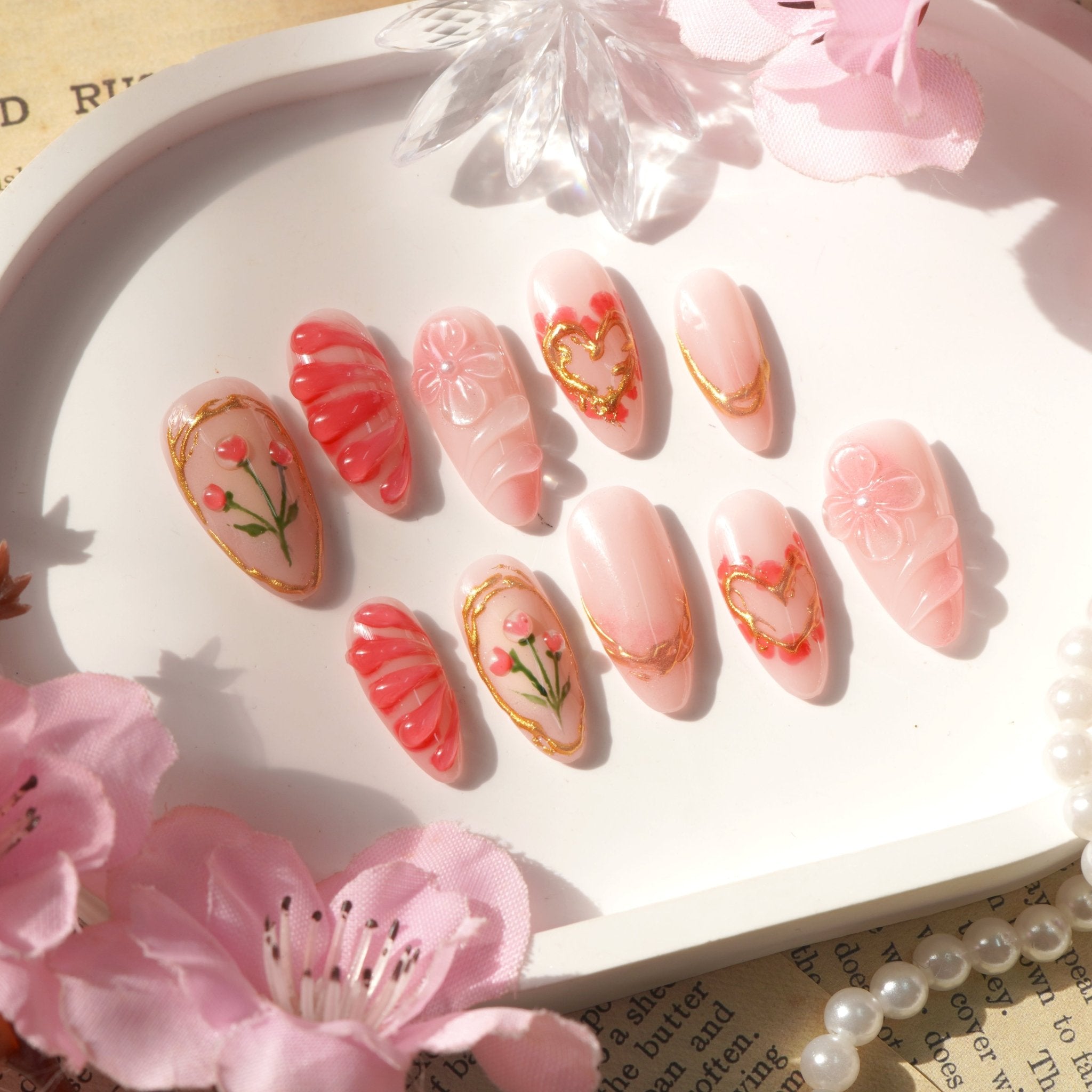 Floral Romance full press-on nail set – sizes XS–L by Handora
