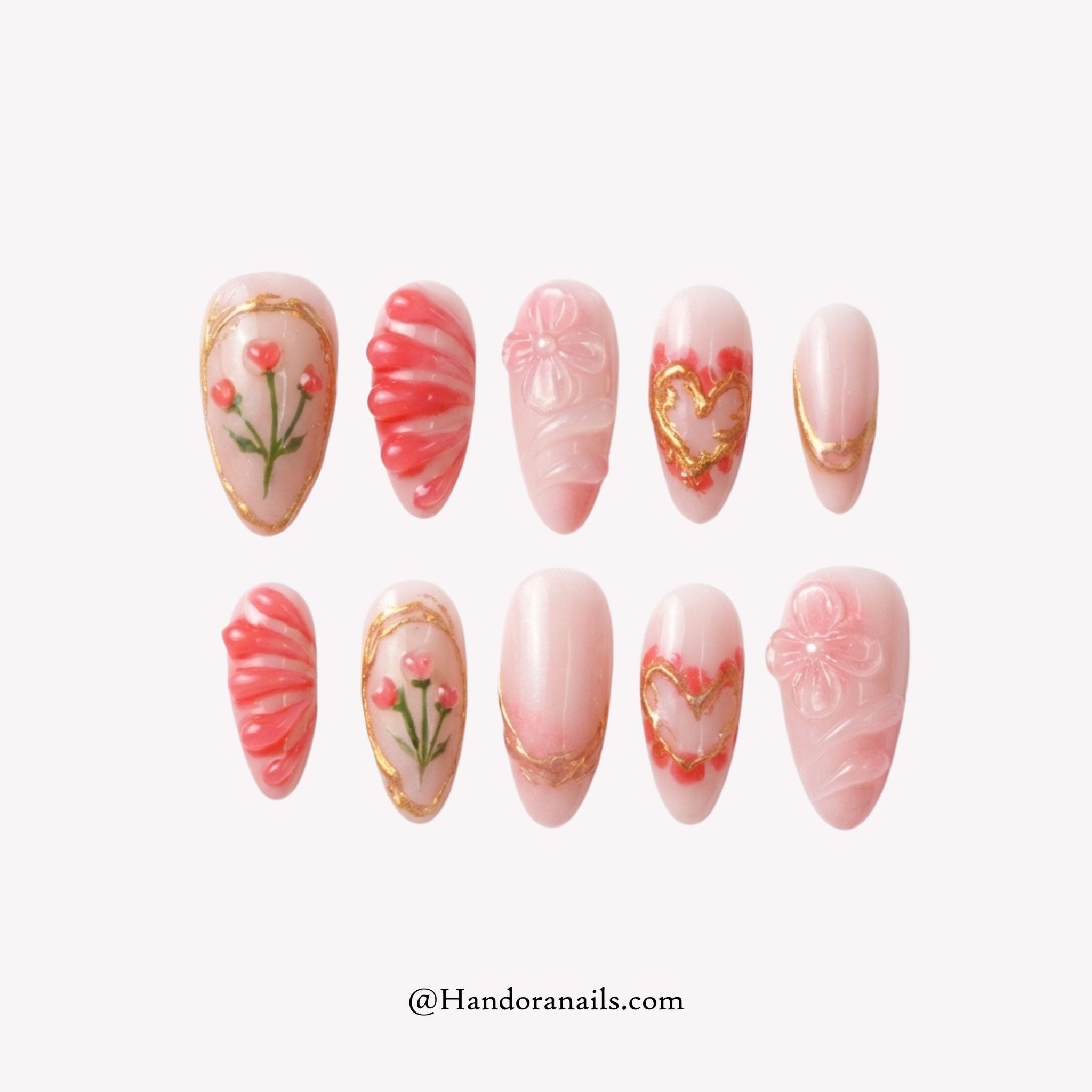 Floral Romance almond floral press-on nails by Handora