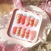 Floral Romance press-on nails – hand-painted reusable gel set by Handora