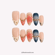 Floral Sapphire blue floral press-on nails by Handora