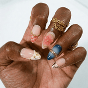 Floral Sapphire floral nail design – handmade press-on nails by Handora