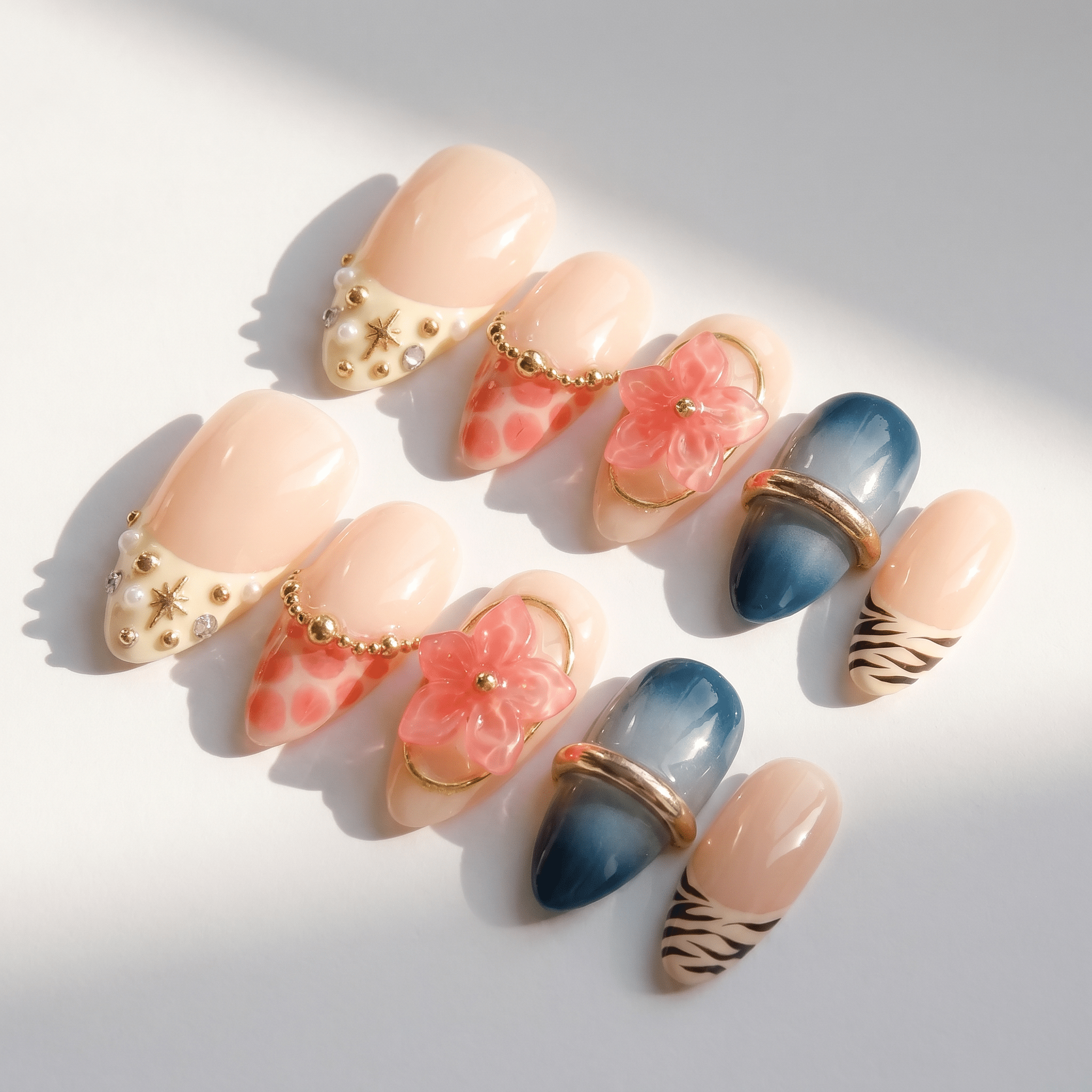 Floral Sapphire full press-on nail set – sizes XS–L by Handora