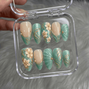 Floral Seafoam press-on nails by Handora