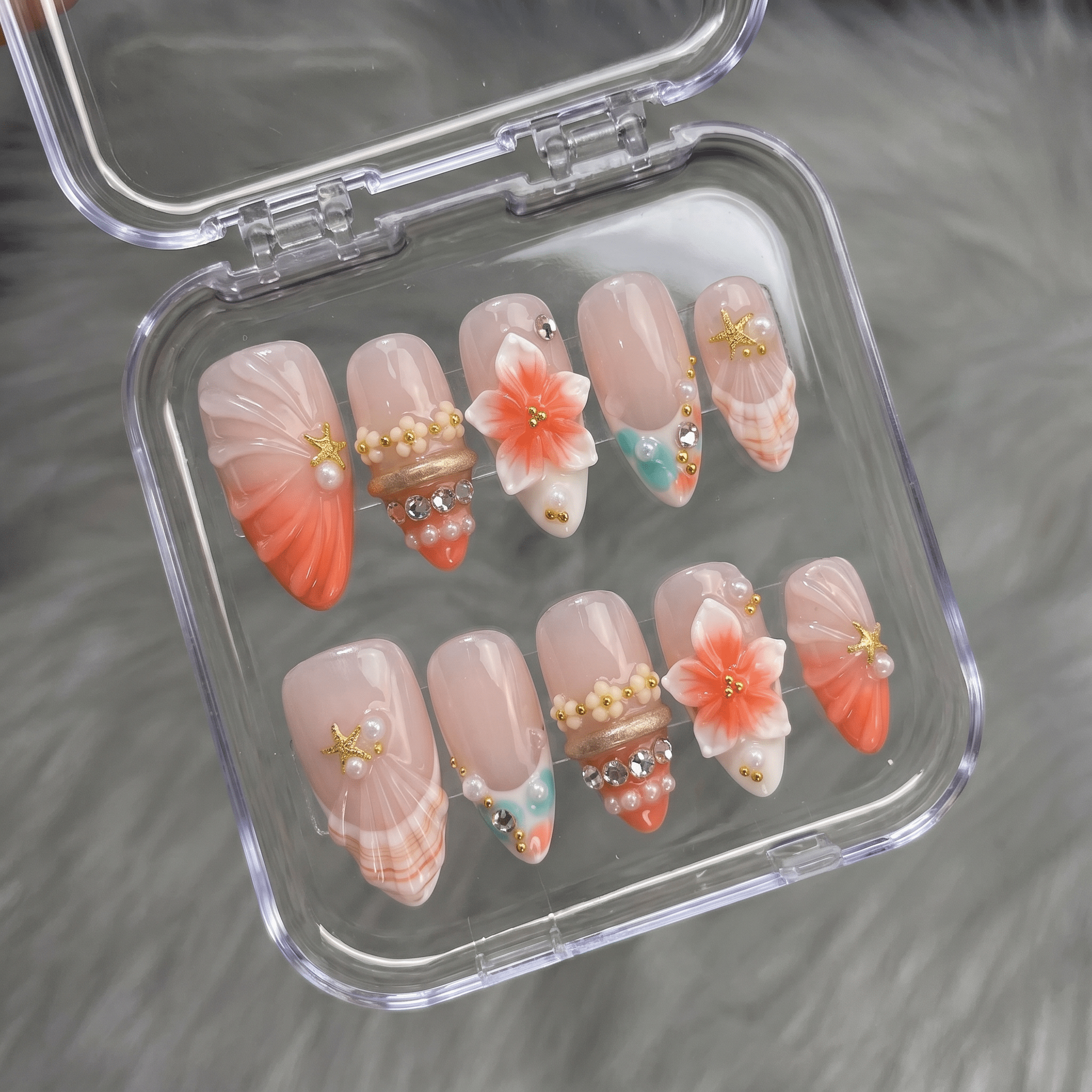 Floral Serenity salon-quality handmade press-on nails by Handora