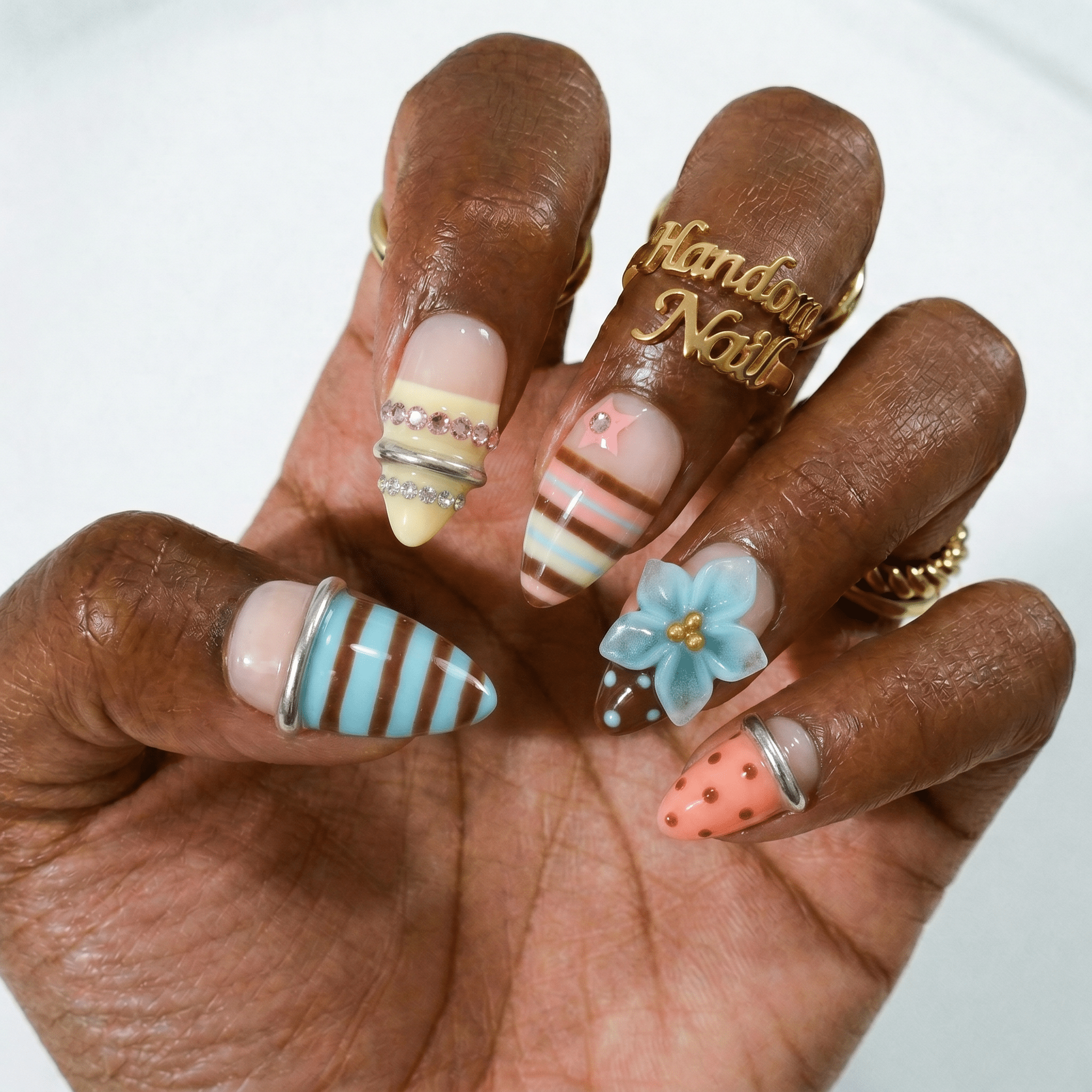 Floral Sorbet floral nail design – handmade press-on nails by Handora