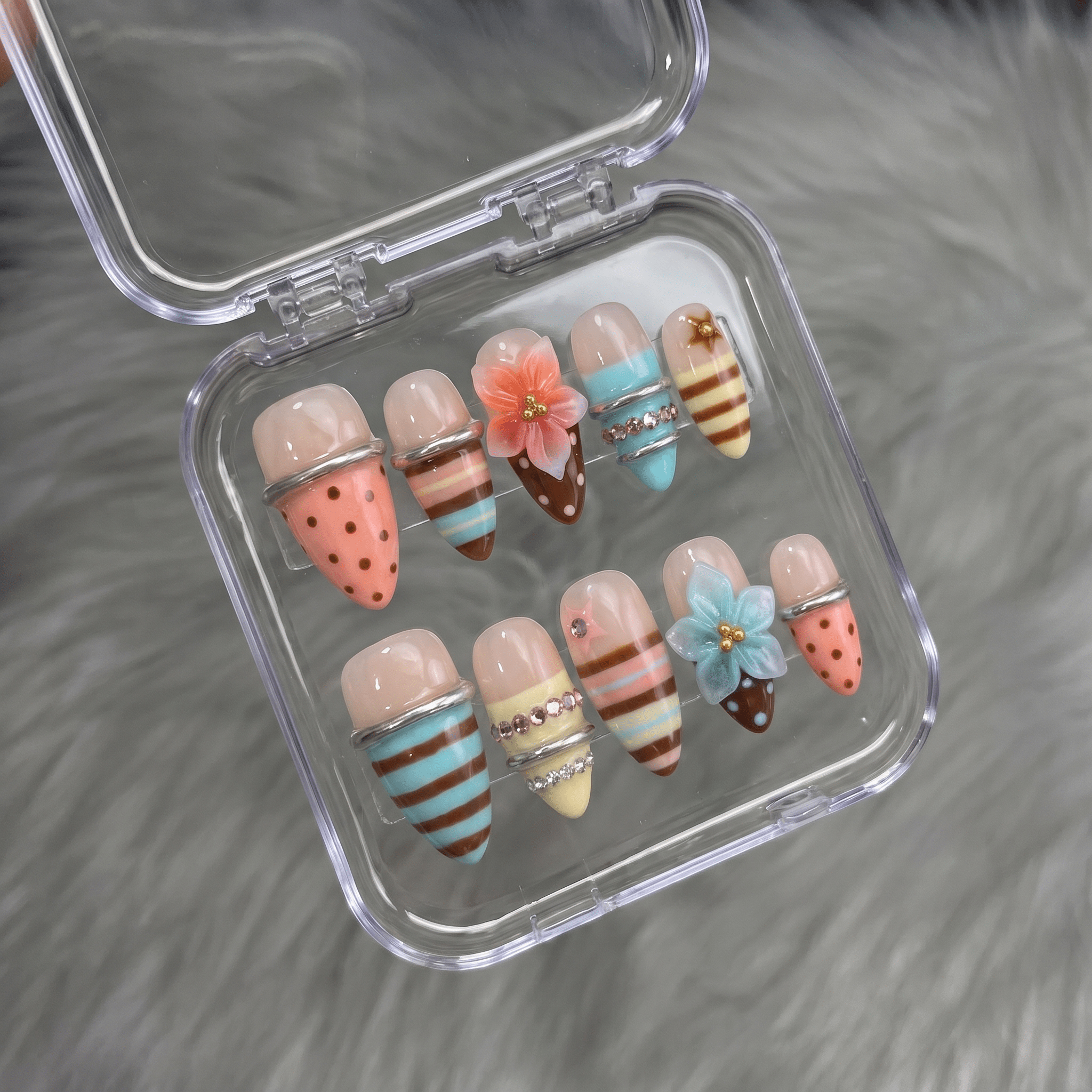 Floral Sorbet full press-on nail set – sizes XS–L by Handora