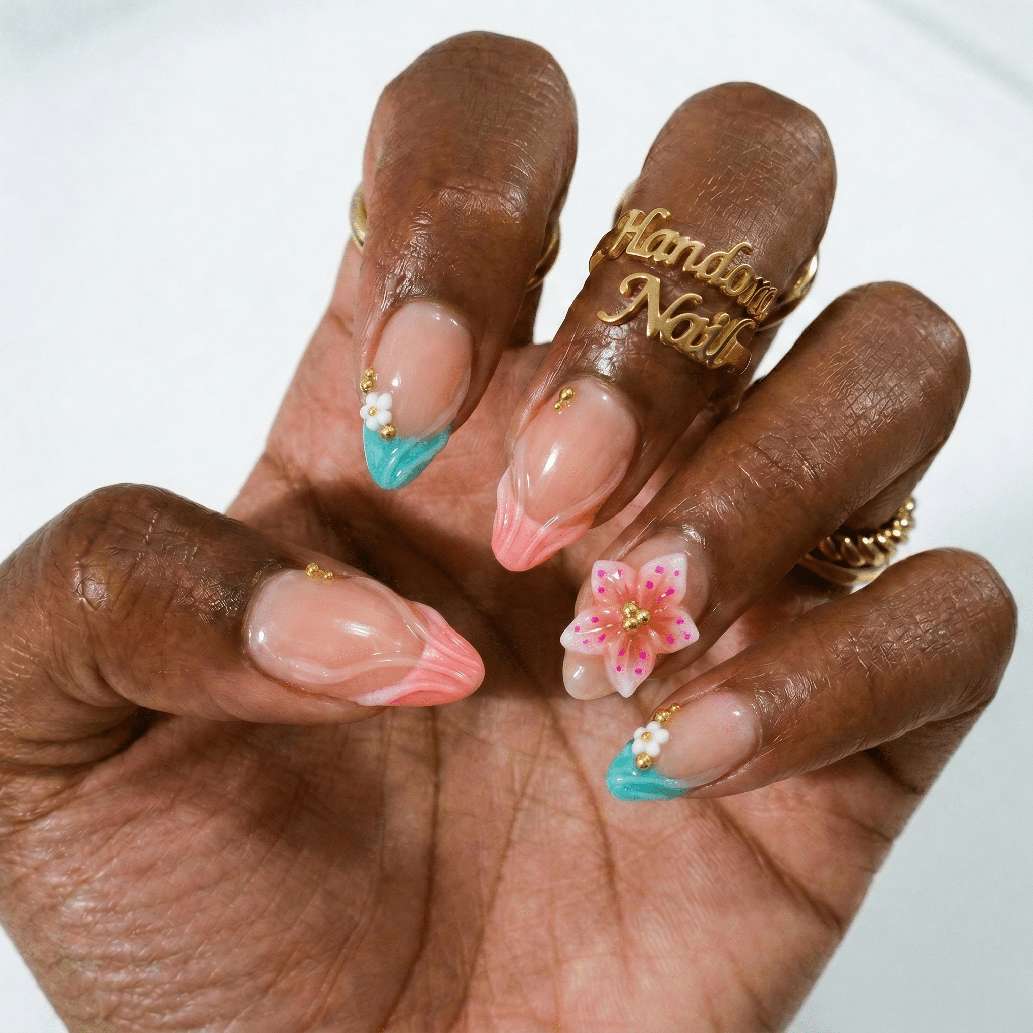 Floral Soul press-on nails – hand-painted reusable gel set by Handora