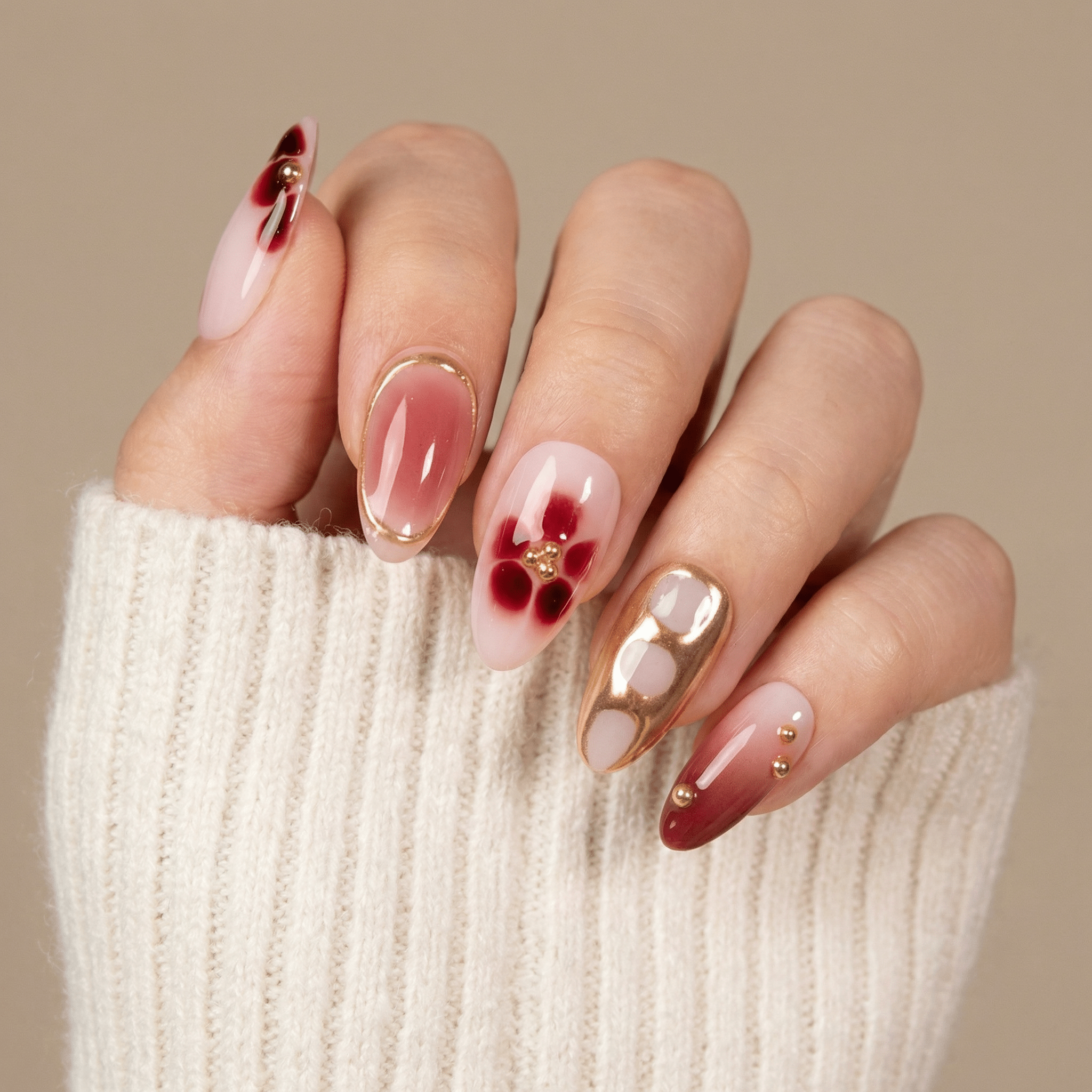 Floral Velvet press-on nails – hand-painted reusable gel set by Handora