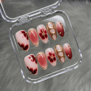 Floral Velvet almond press-on nails – design close-up by Handora
