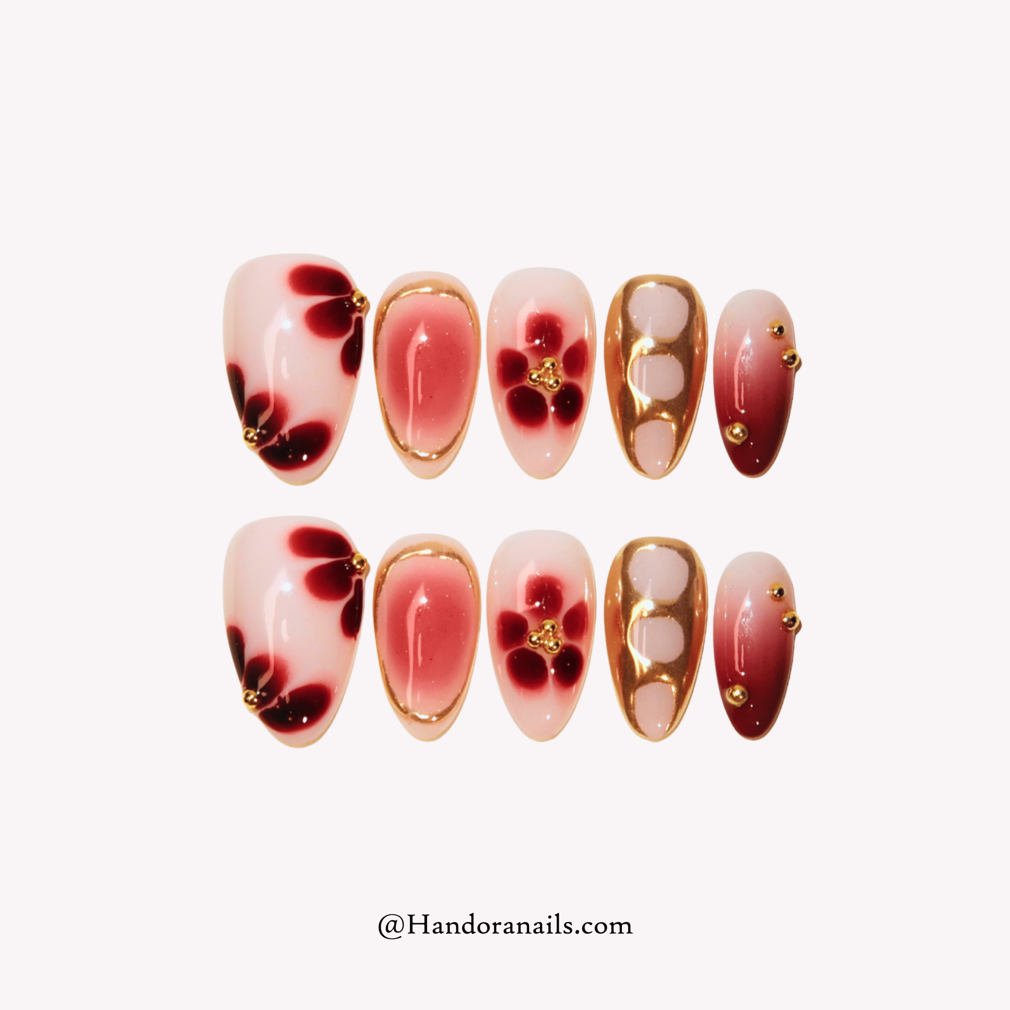 Floral Velvet almond floral press-on nails by Handora