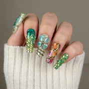 Floral Whimsy press-on nails – hand-painted reusable gel set by Handora