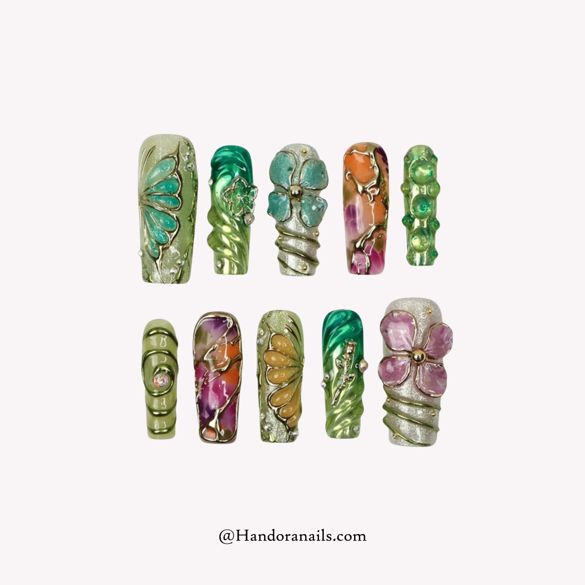 Floral Whimsy floral press-on nails by Handora