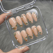 Floral Whisper almond press-on nails – design close-up by Handora