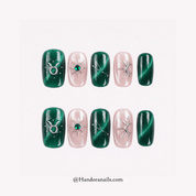 Forbidden Emerald green cat eye press-on nails by Handora