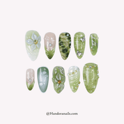 Forest Bloom green floral press-on nails by Handora
