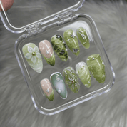 Forest Bloom press-on nails – design close-up by Handora