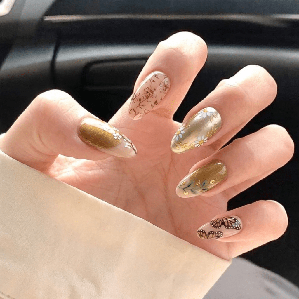 Forest Nymph press-on nails – hand-painted reusable gel set by Handora
