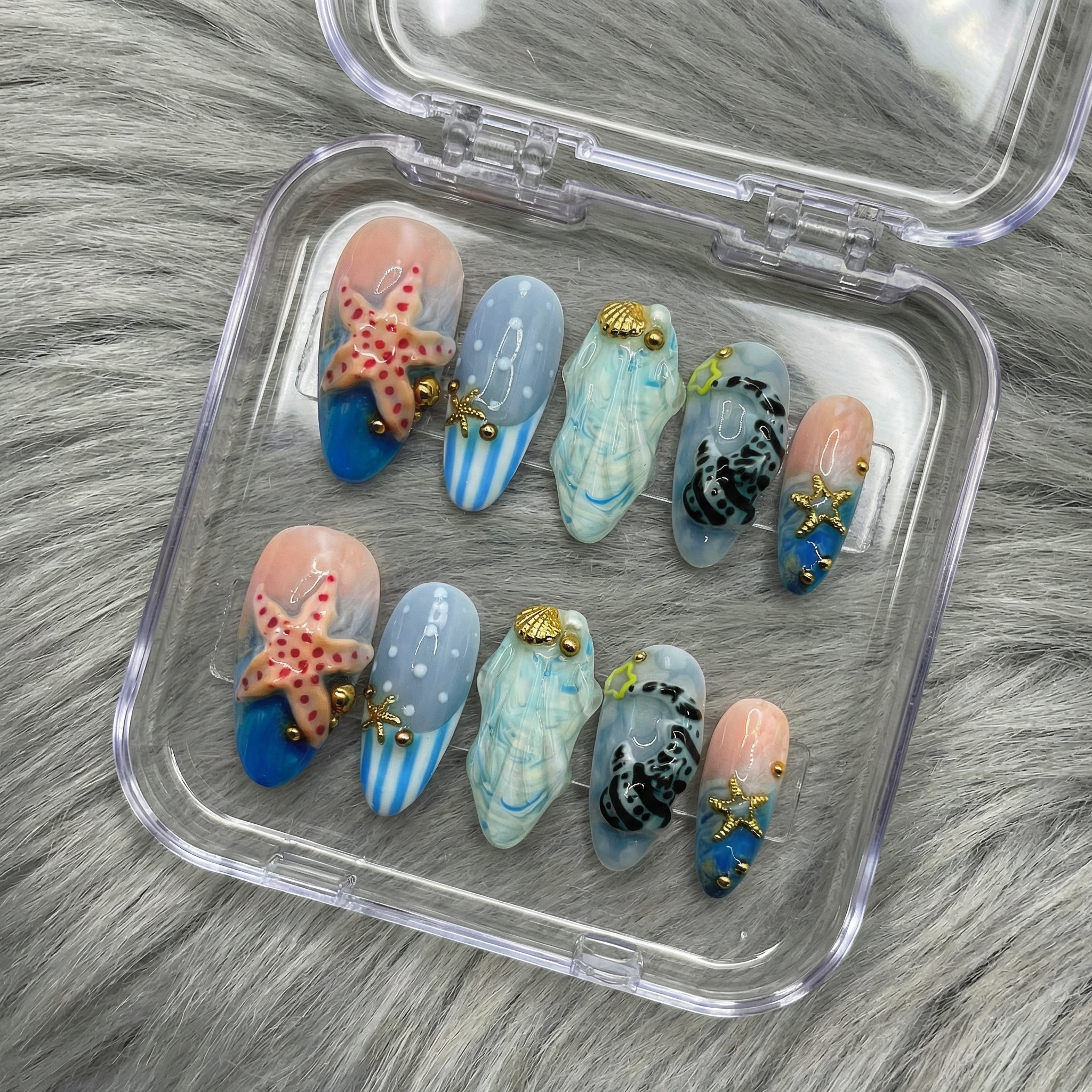 Ocean Whispers full press-on nail set – sizes XS–L by Handora