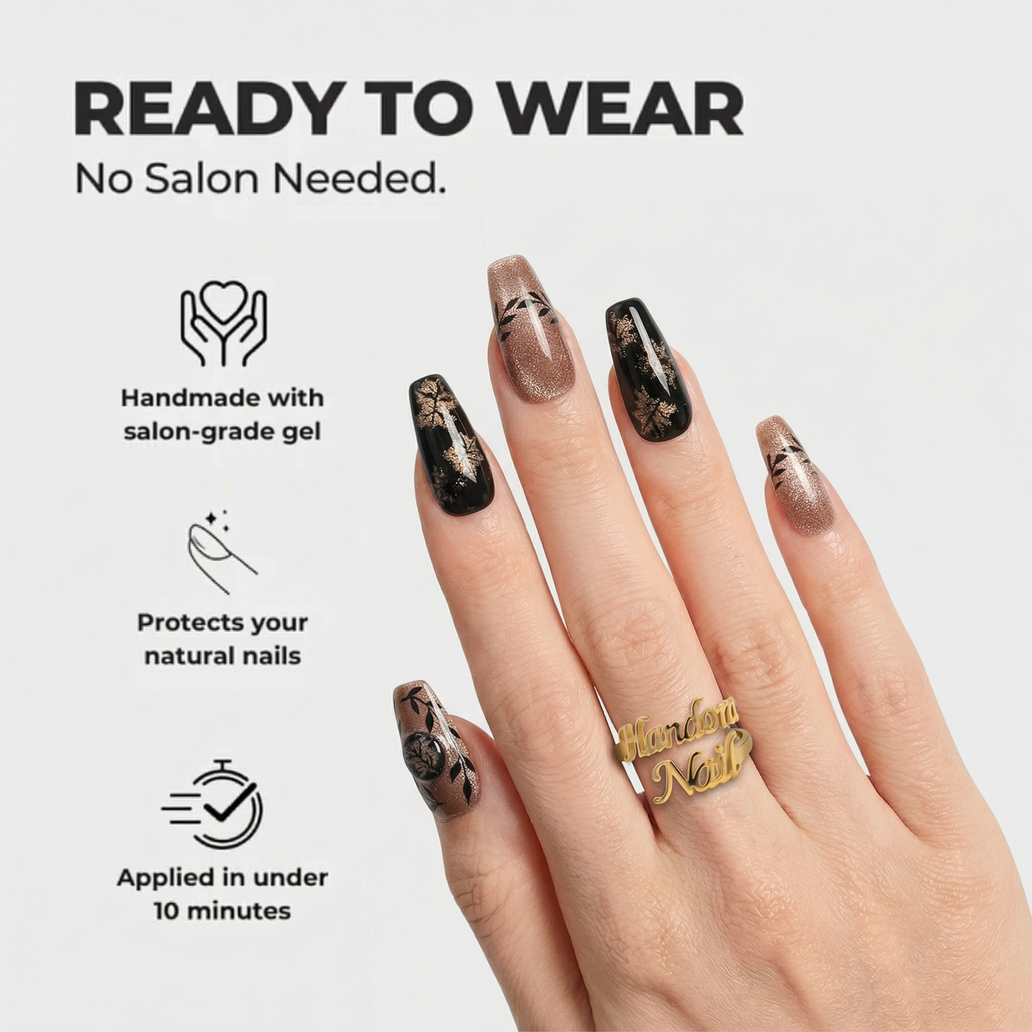Midnight Sparkle press-on nails – hand-painted reusable gel set by Handora