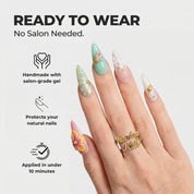 Golden Mermaid stiletto press-on nails – design close-up by Handora