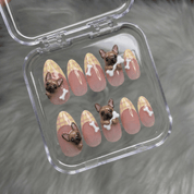 Frenchie Plaid kawaii nail design – handmade press-on nails by Handora