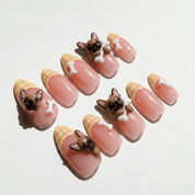 Frenchie Plaid press-on nails worn on hand – almond shape by Handora