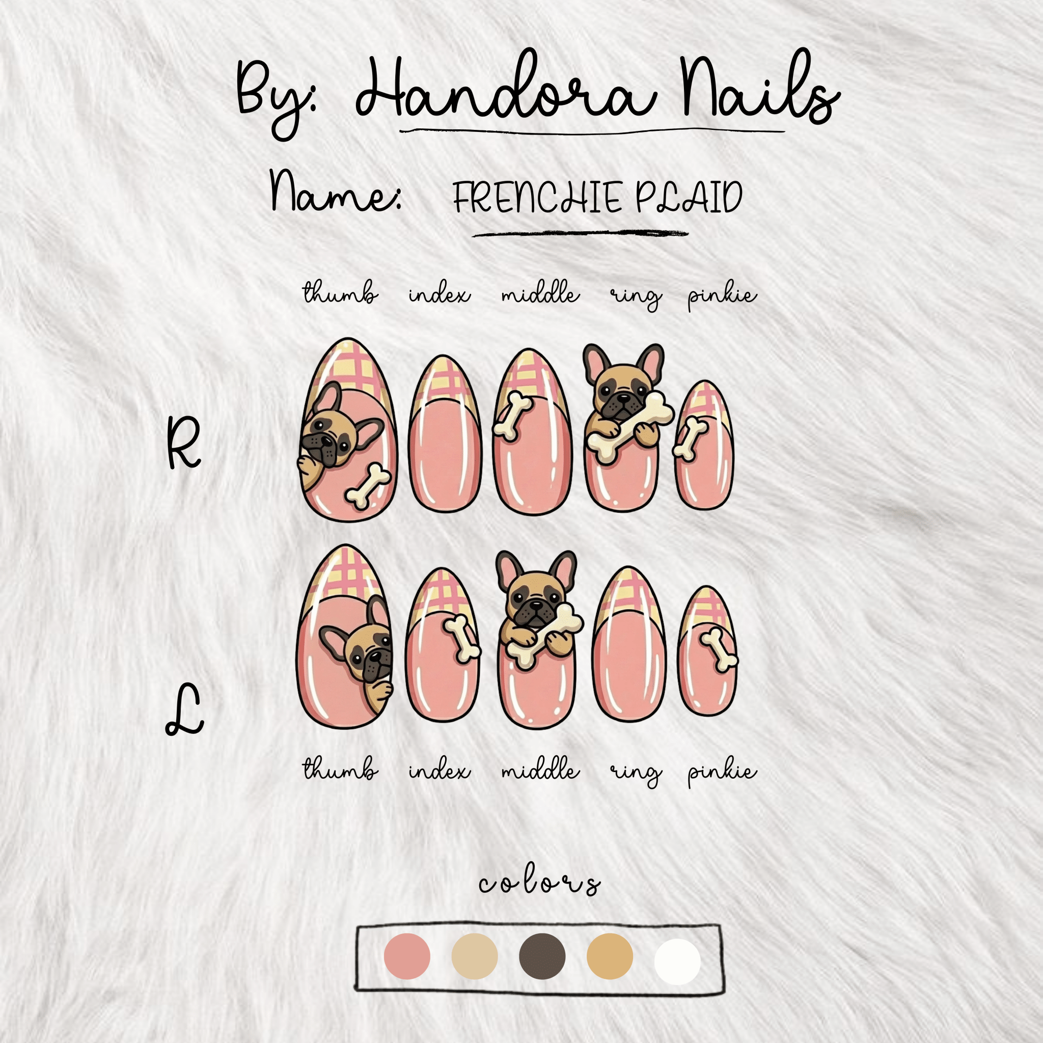 Frenchie Plaid full press-on nail set – sizes XS–L by Handora