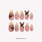 Frenchie Plaid kawaii press-on nails by Handora