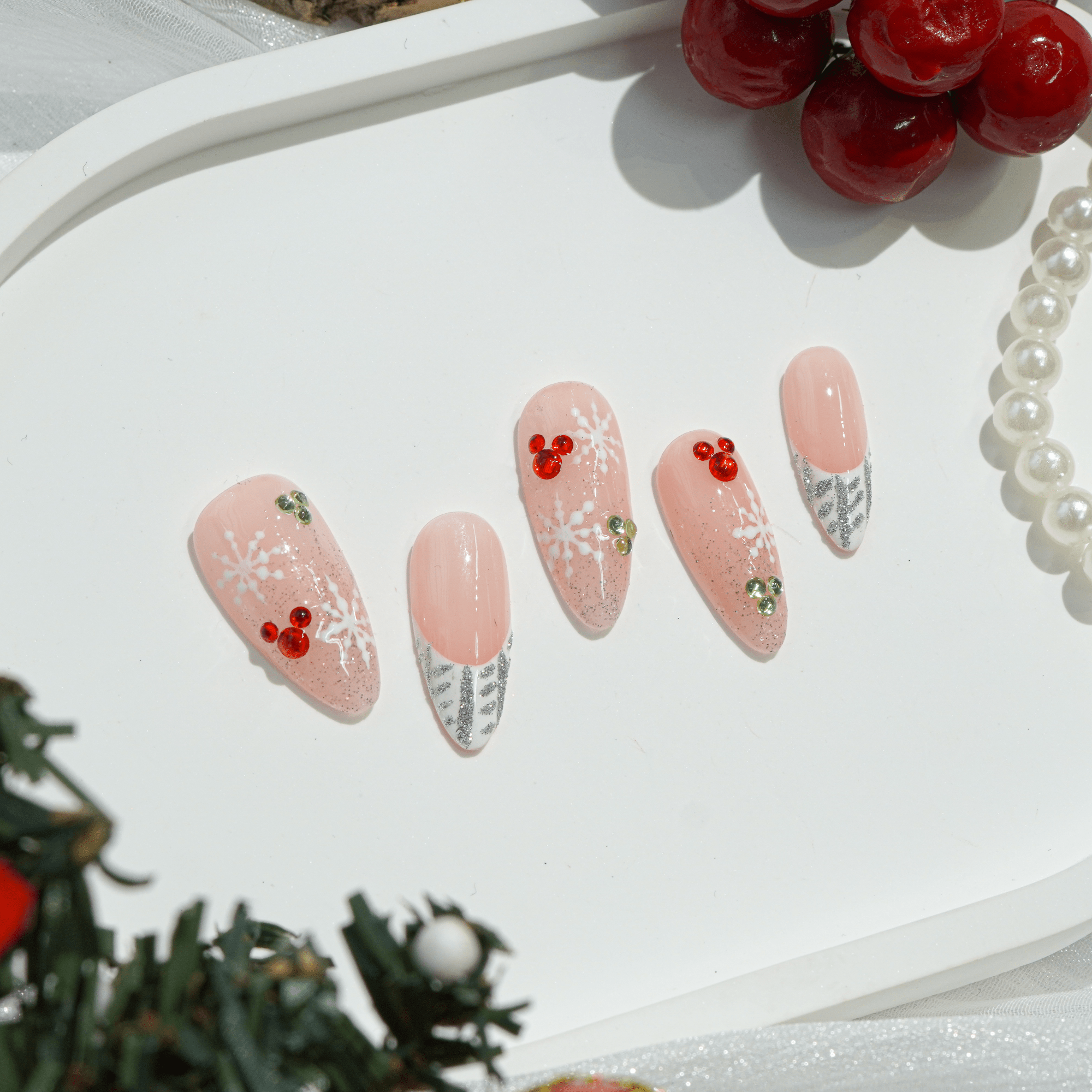 Frost Kiss press-on nails – hand-painted reusable gel set by Handora