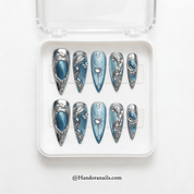 Frost Nebula press-on nails – design close-up by Handora