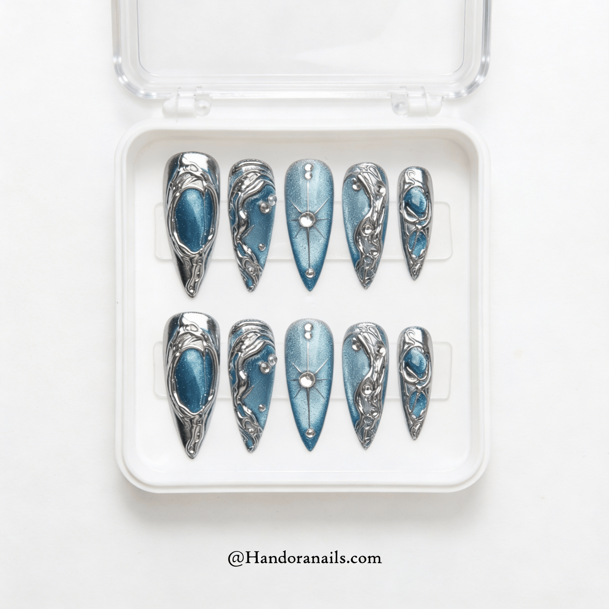 Frost Nebula press-on nails – design close-up by Handora